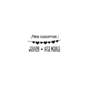 Sello de caucho rectangular boda corazon con iniciales - The Sweet Dates