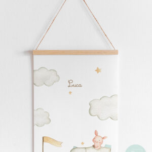 Lámina infantil cerdito en coche con nombre personalizada