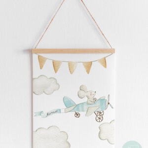 Lámina infantil Ratón en avioneta con nombre Manuel personalizada