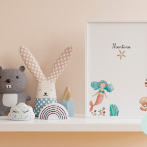 Lámina infantil Sirenita Martina con nombre para decorar