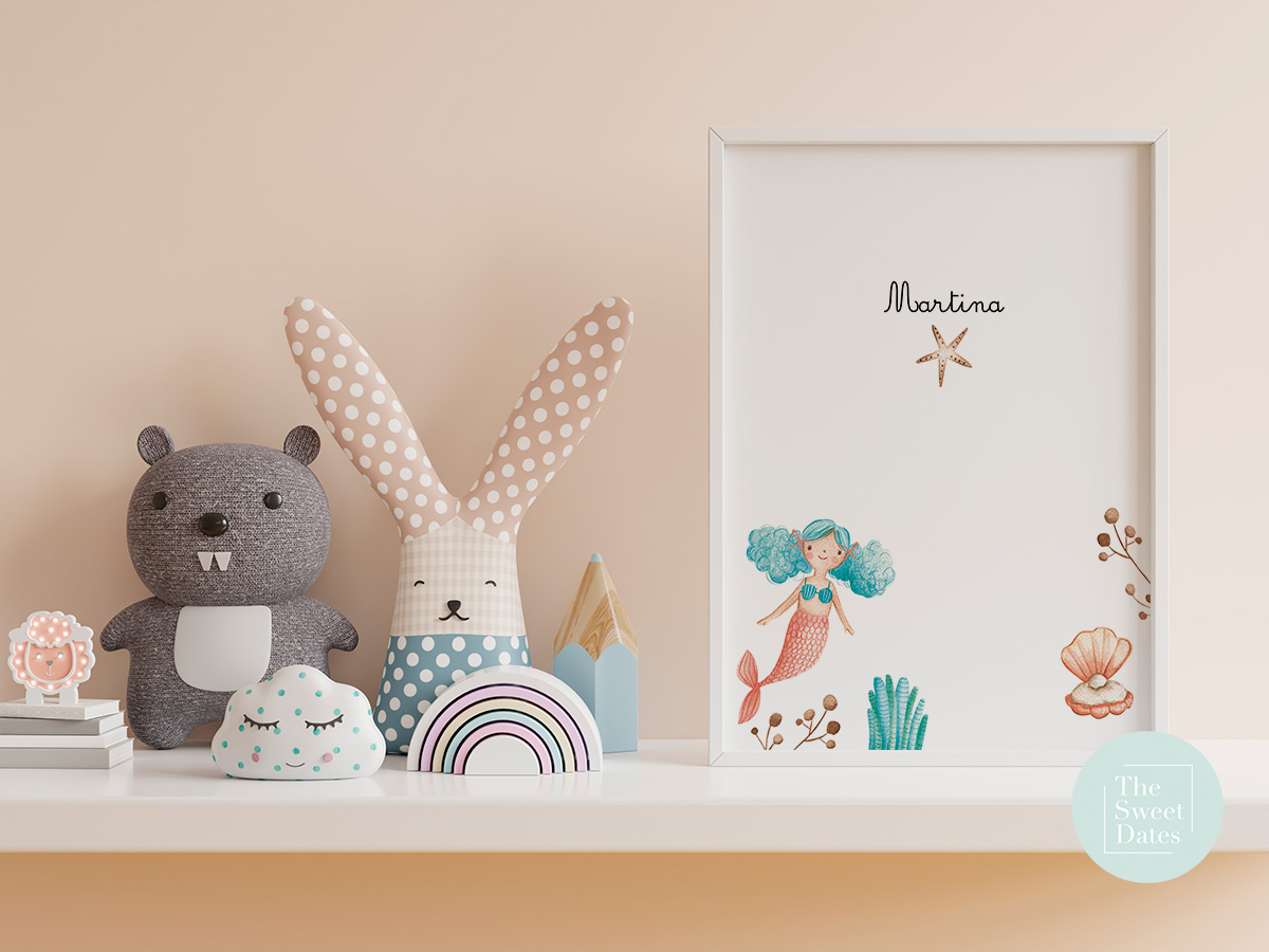 Lámina infantil Sirenita Martina con nombre para decorar