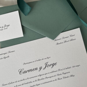 Tarjeta de boda Invitacion Boda Clasica Zaragoza elegante sobres en verde The Sweet Dates2