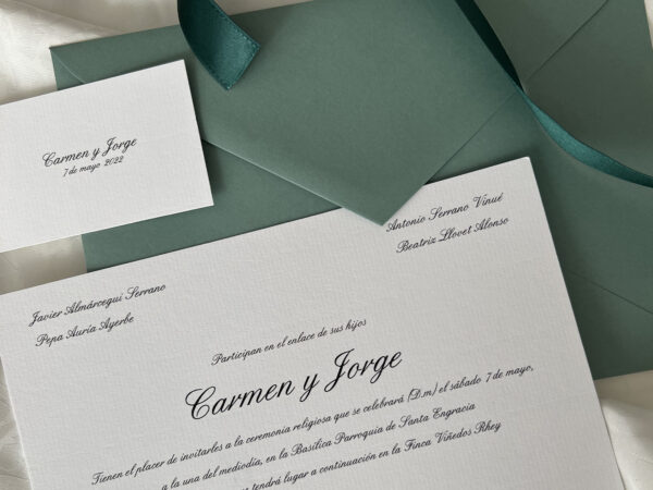 Tarjeta de boda Invitacion Boda Clasica Zaragoza elegante sobres en verde The Sweet Dates2