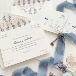 Invitacion de boda clasica provenza a juego con timeline Verjurado