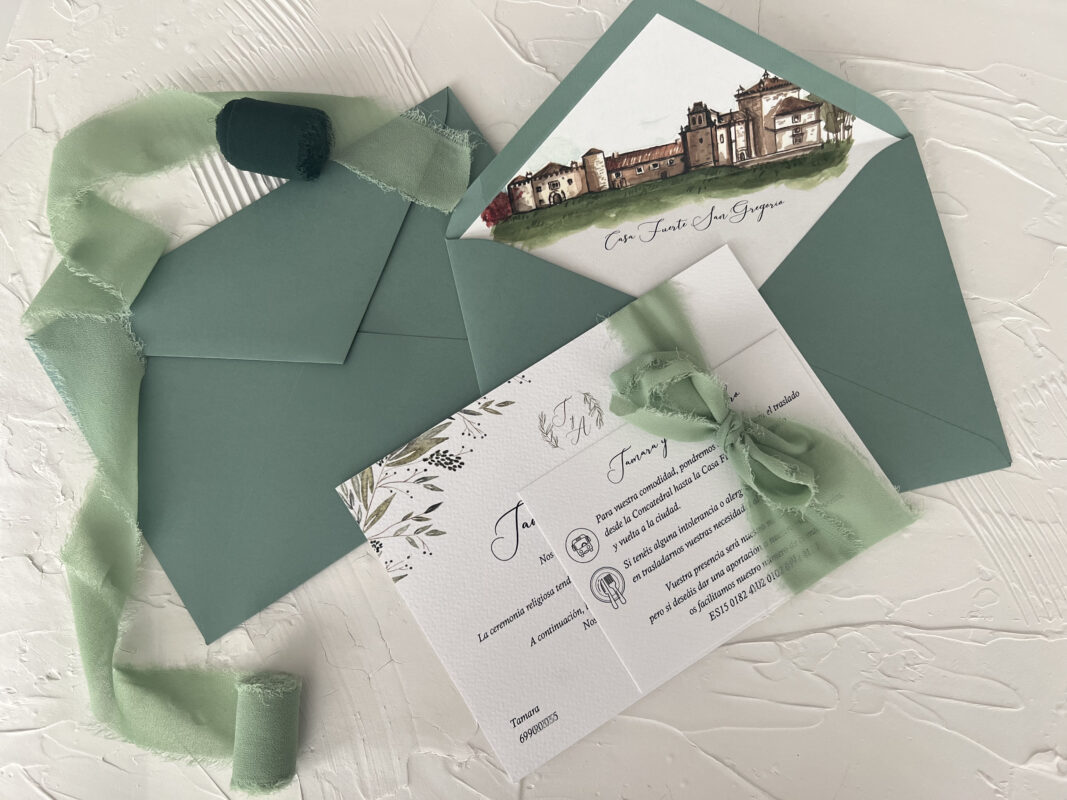 Invitaciones de boda personalizadas con ilustraciones en acuarela Zaragoza