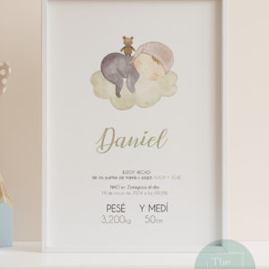 Lamina nacimiento bebe durmiendo nube niño