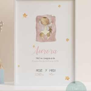 Lamina nacimiento bebe durmiendo estrellas personalizada Zaragoza barata