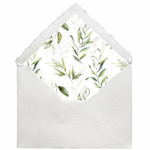 Sobre Artesanal C5 blanco con forro personalizado con hojas prediseñadas verdes